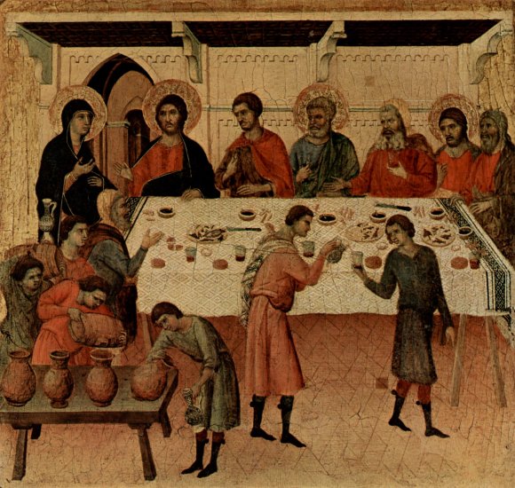  Maestà, Altarretabel des Sieneser Doms, Rückseite, Predella mit Szenen zur Versuchung Christi und Wundertaten, Szene