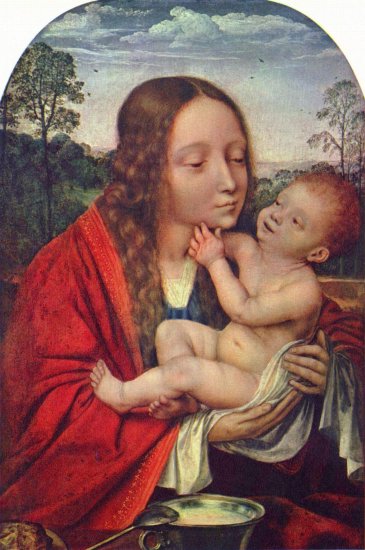  Maria mit dem Jesuskind vor einer Landschaft
