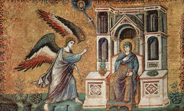  Mosaiken mit Zyklus von 6 Szenen zum Marienleben in der Absis von Santa Maria Trasteverde in Rom, Szene