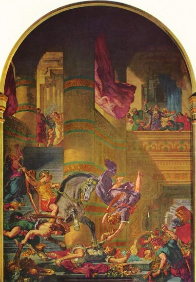 Pintura mural para Saint- Sulpice en Paris, capilla de los Santos Ángeles, escena