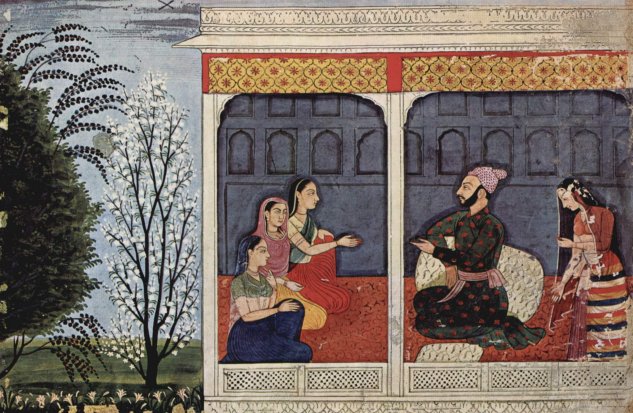 Porträt des Govardhân Chand, umgeben von Frauen
