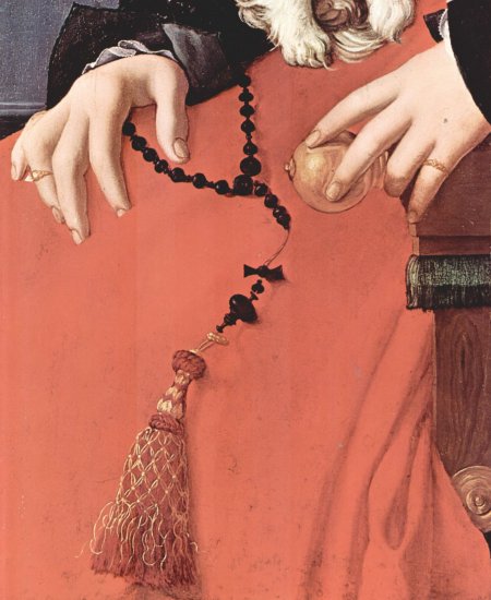  Porträt einer Dame in rotem Kleid, Detail
