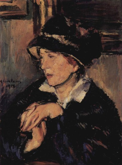  Porträt einer Dame mit dunklem Hut
