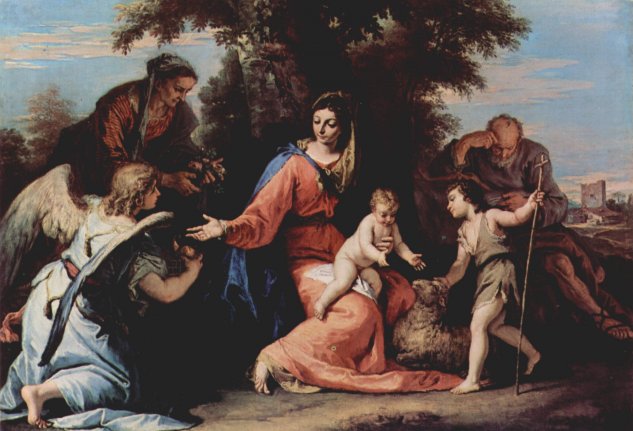  Ruhe auf der Flucht nach Ägypten, mit Johannes dem Täufer, Hl. Elisabeth und einem Engel
