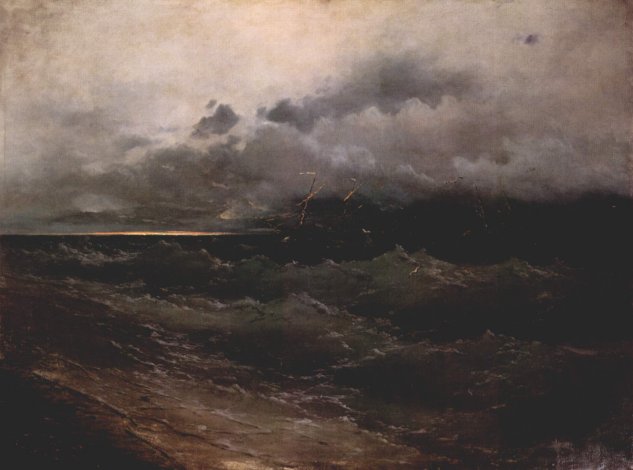  Schiffe in stürmischer See, Sonnenaufgang
