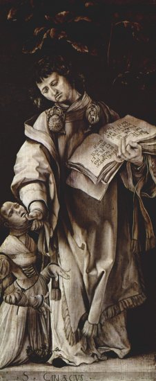  Standtafeln mit vier Heiligen für den Heller-Altar Albrecht Dürers, ehemals in der Dominikanerkirche in Frankfurt am Main, Szene