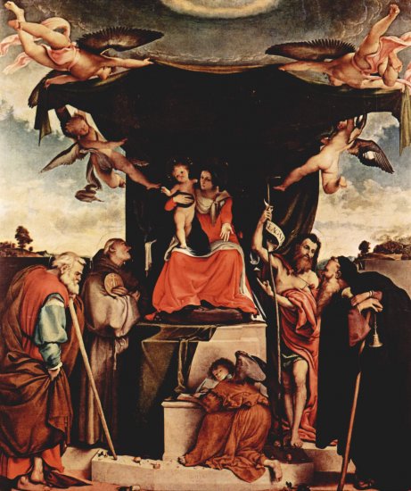  Thronende Madonna, Engel und Heilige, links