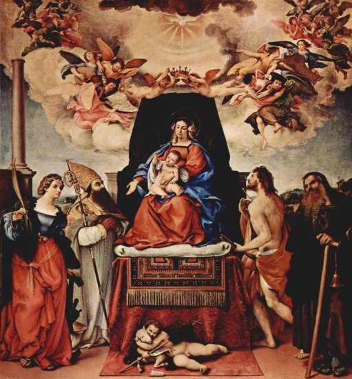  Thronende Madonna, Engel und Heilige, links