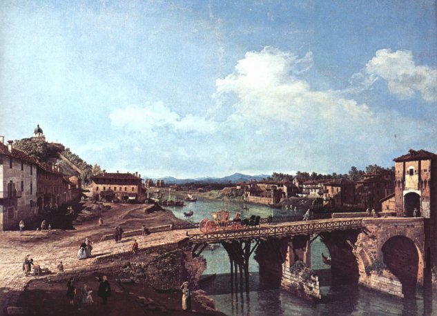  Turin, Blick von Nordosten auf die antike Brücke über den Po
