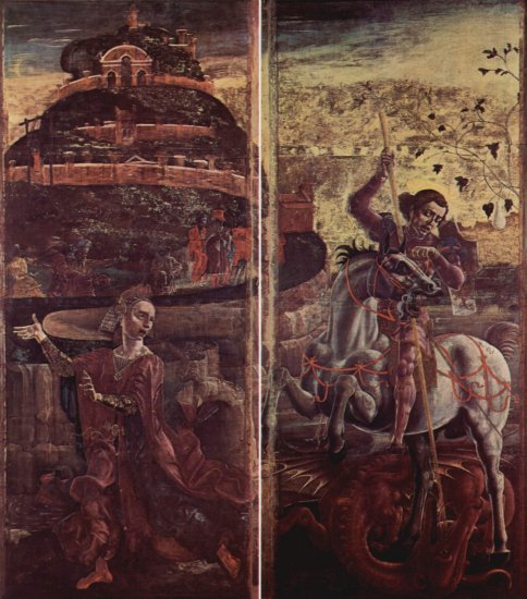  Vier Orgelflügel des Ferraneser Doms, mit Heiligen Georg und dem Drachen und einer Verkündigung, Szene
