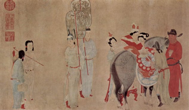  Yang Kuei-fei besteigt ein Pferd

